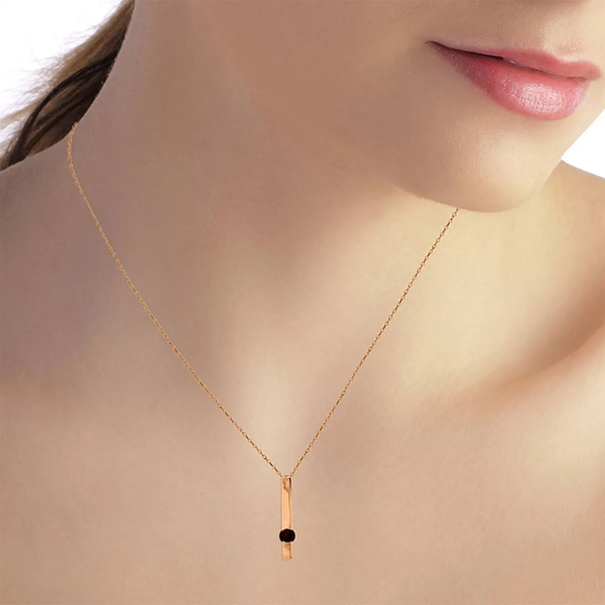 0.25 Carat 14K Solid Rose Gold Bar Garnet Necklace