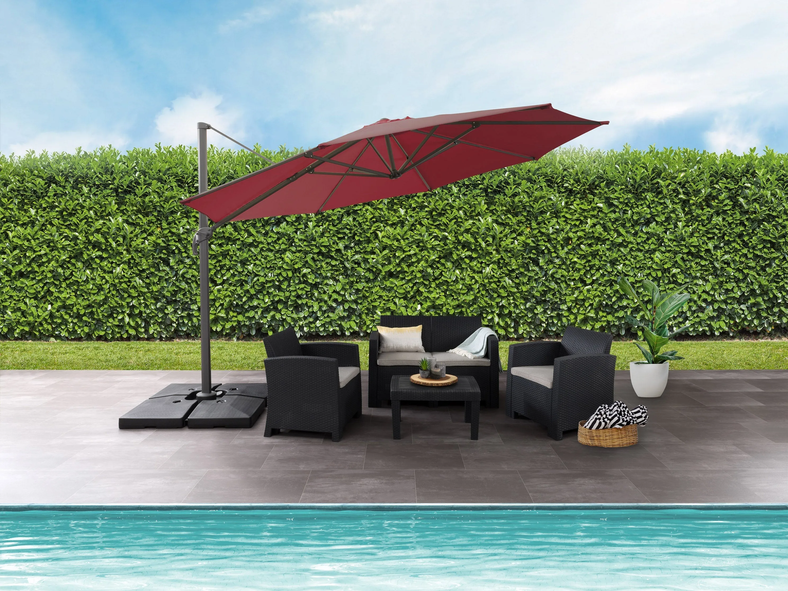 11.5ft Deluxe Offset Patio Umbrella - Wine Red