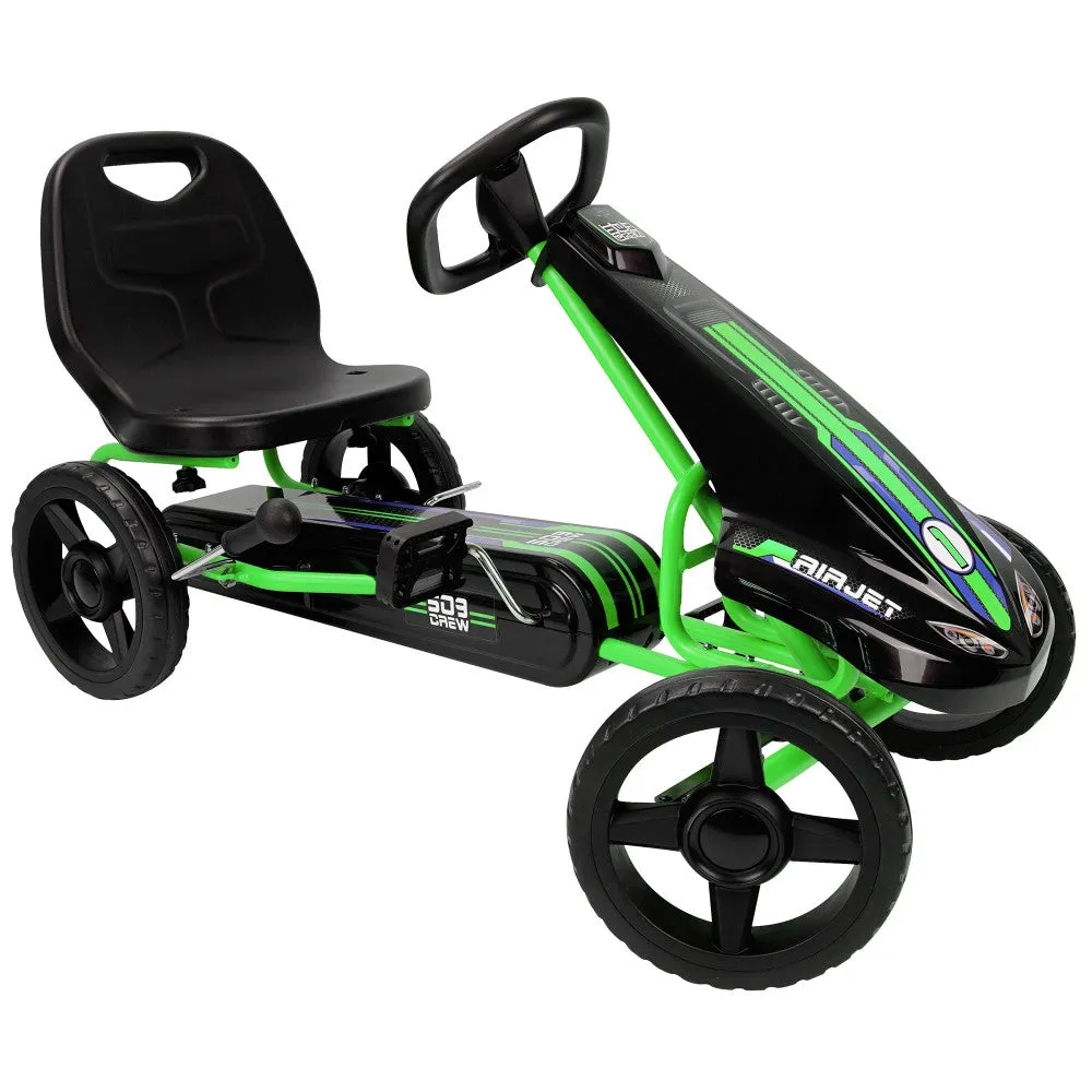 Air Jet Pedal Go Kart - Green - Sporty Graphics, Adjustable Seat for Kids