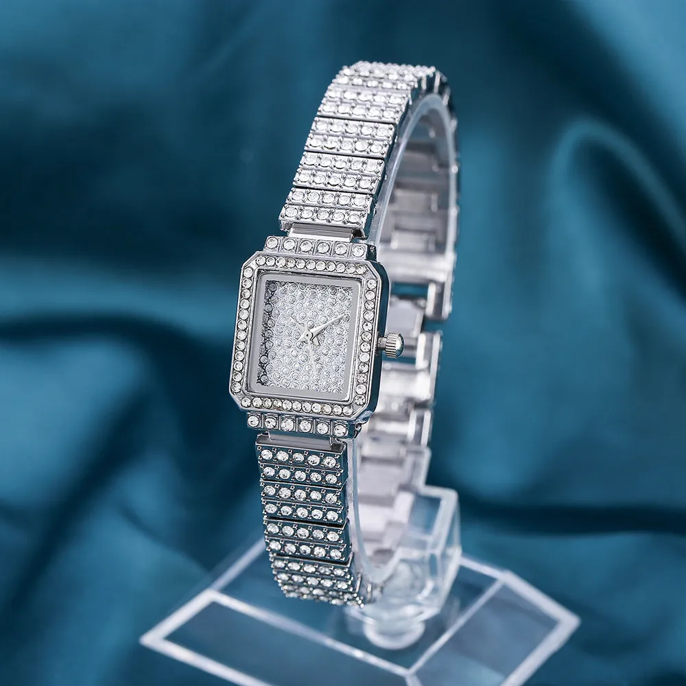 Alloy Steel Belt Women's Watch with Diamonds Fashion Casual Simple Korean Style Square Fashion Watch