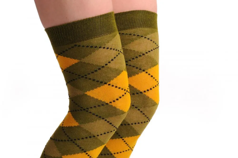 Argyle Grey Mustard & Dark Green