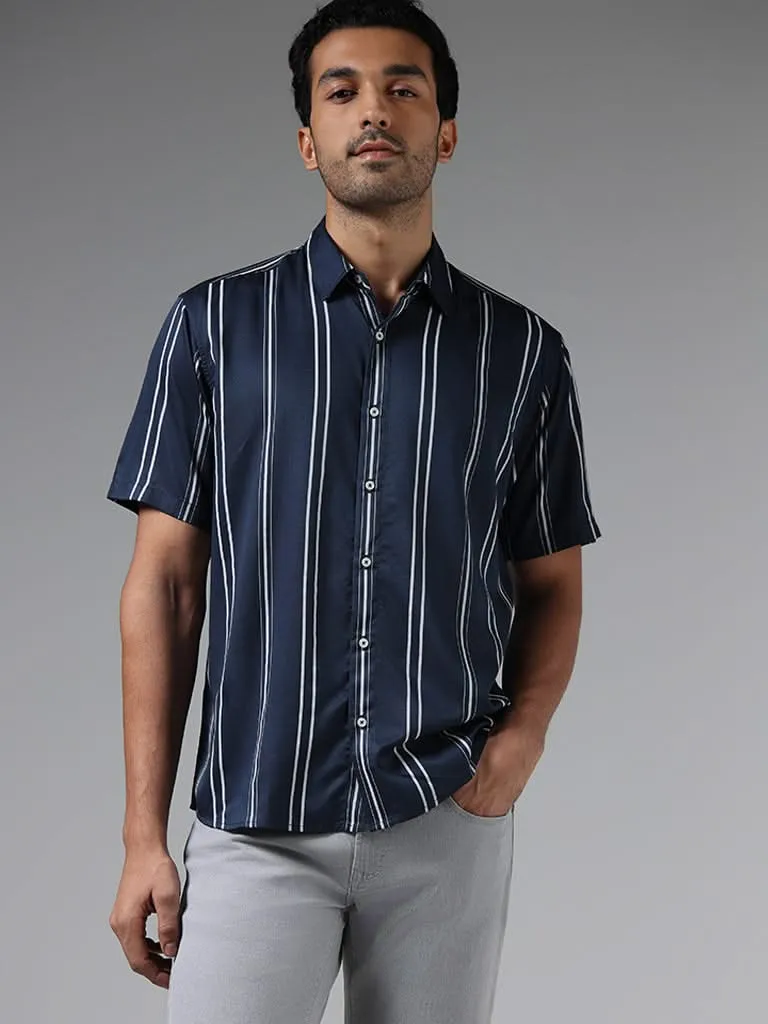 Ascot Navy Striped Relaxed-Fit Shirt