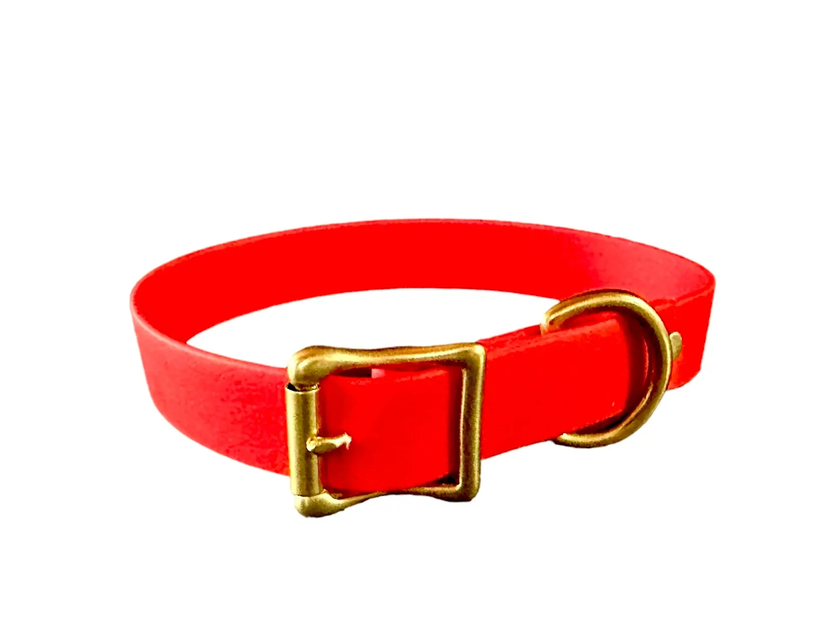 Biothane Waterproof Dog Collar, Bright Cherry Red with Solid Brass Rustproof Hardware