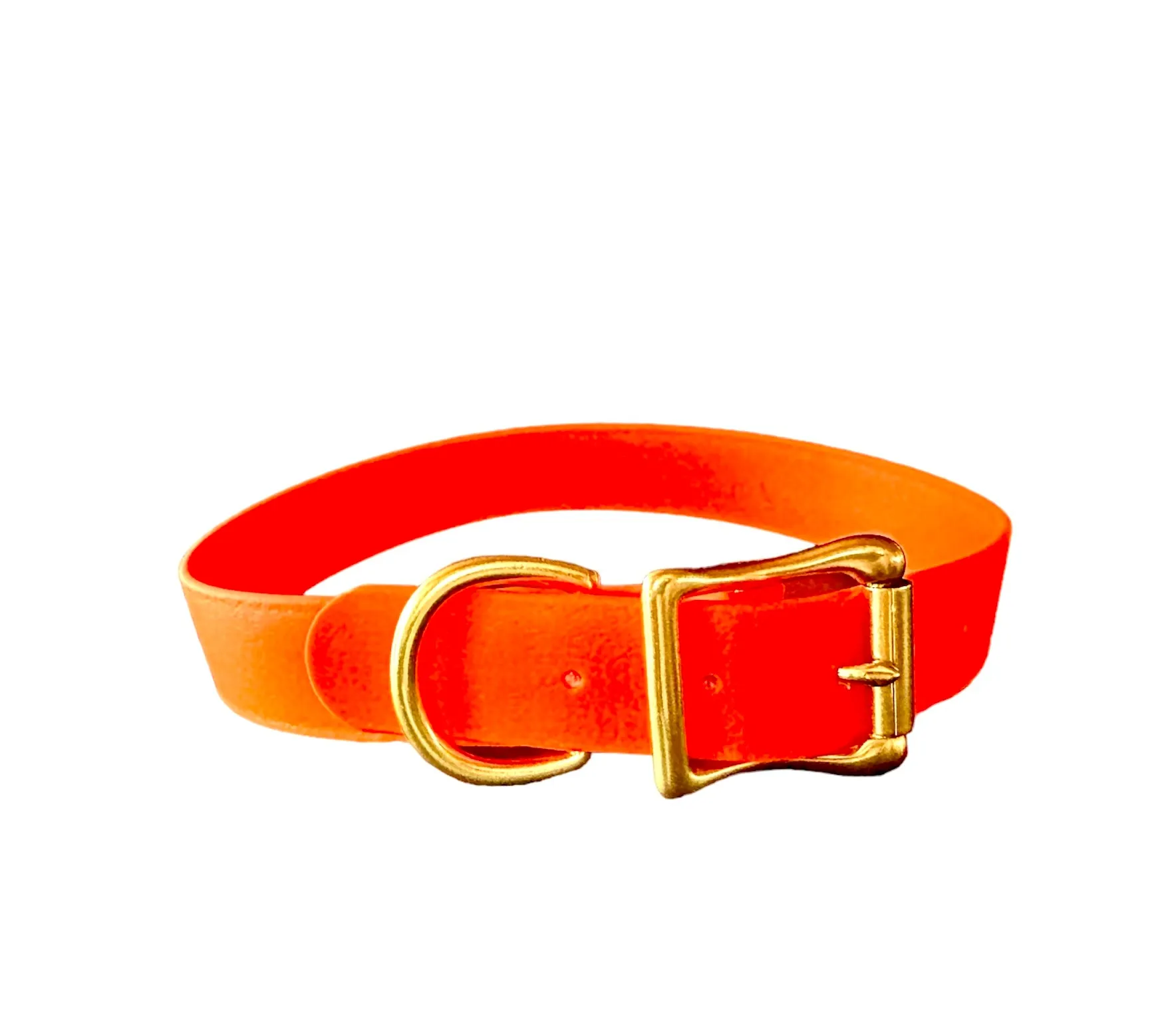 Biothane Waterproof Dog Collar, Bright Orange Crush with Solid Brass Rustproof Hardware