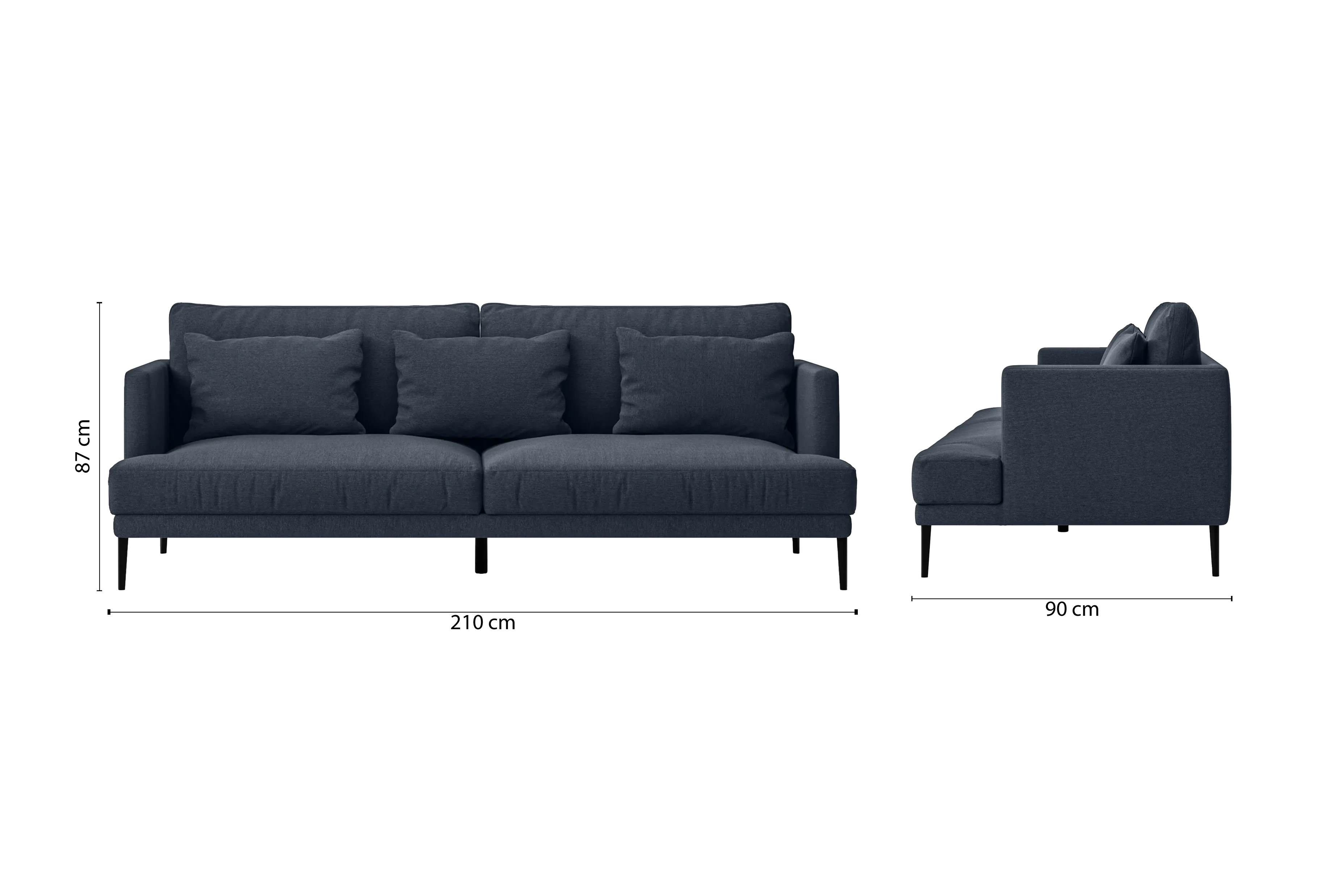 Bisceglie 3 Seater Sofa Dark Blue Linen Fabric