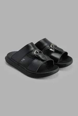 Black Textured Sandal