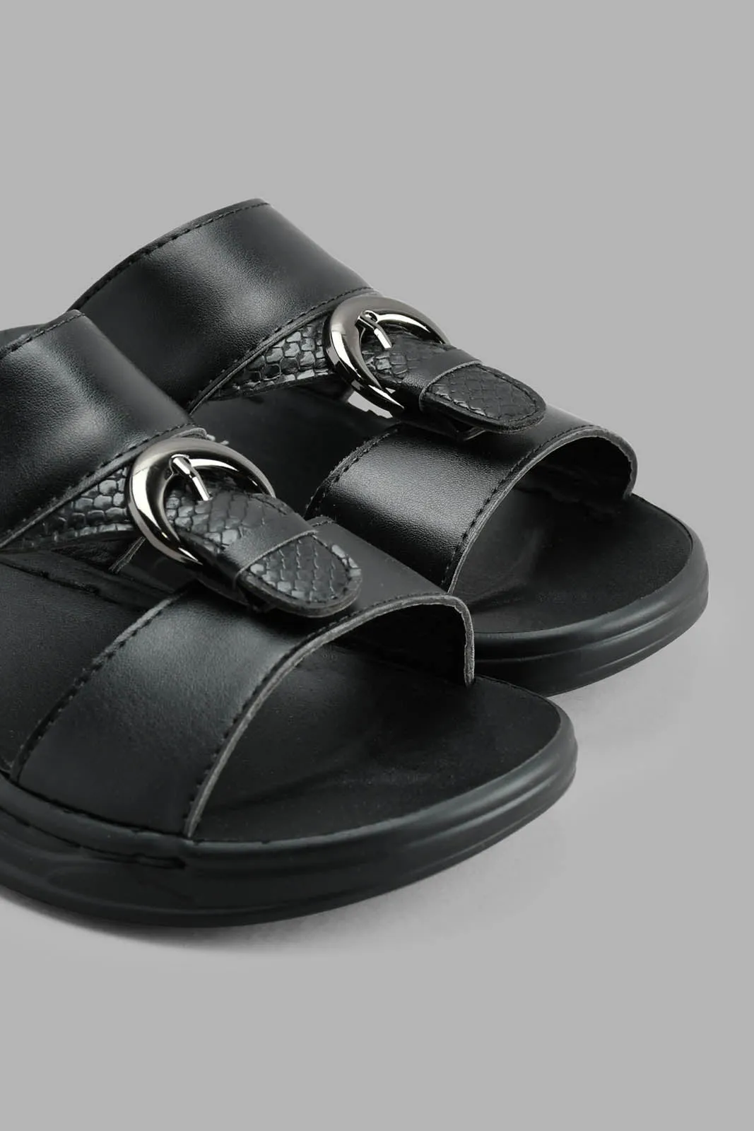 Black Textured Sandal