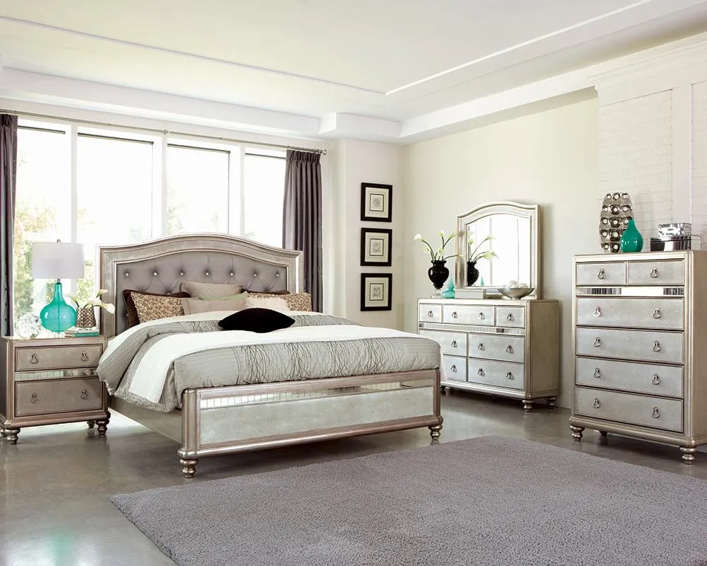 Bling Metallic Platinum Eastern King 4-Piece Bedroom Set