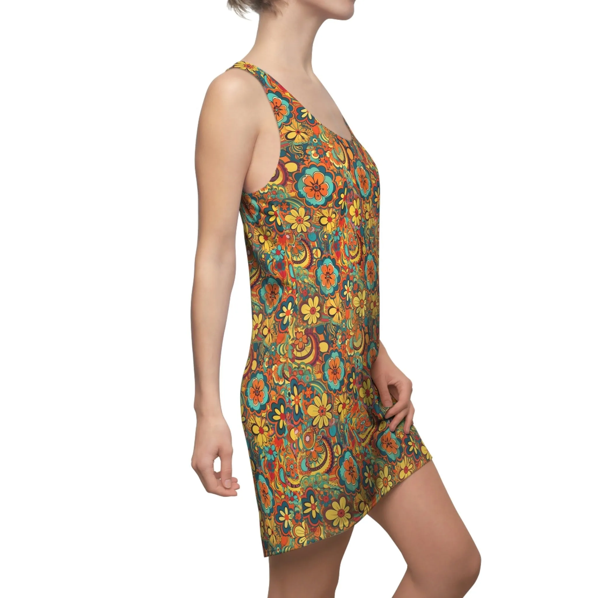 BOHO Hippy Art Nouveau Floral Pattern Floral Women's Racerback Dress