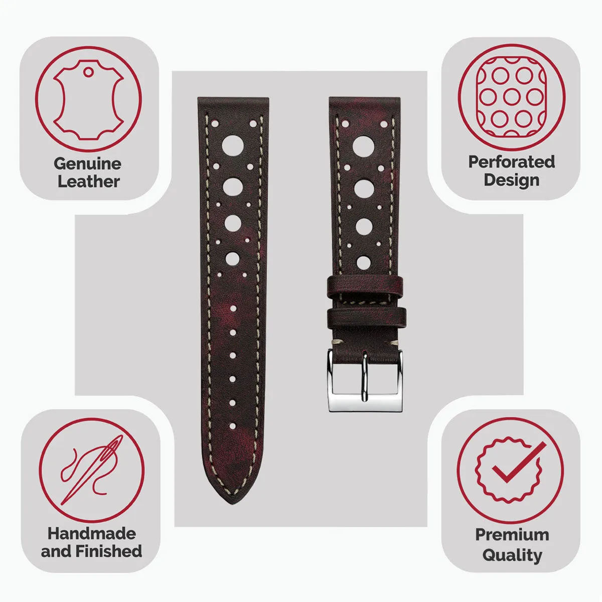 Boutsen Racing Handmade Patina Leather Watch Strap - Burgundy