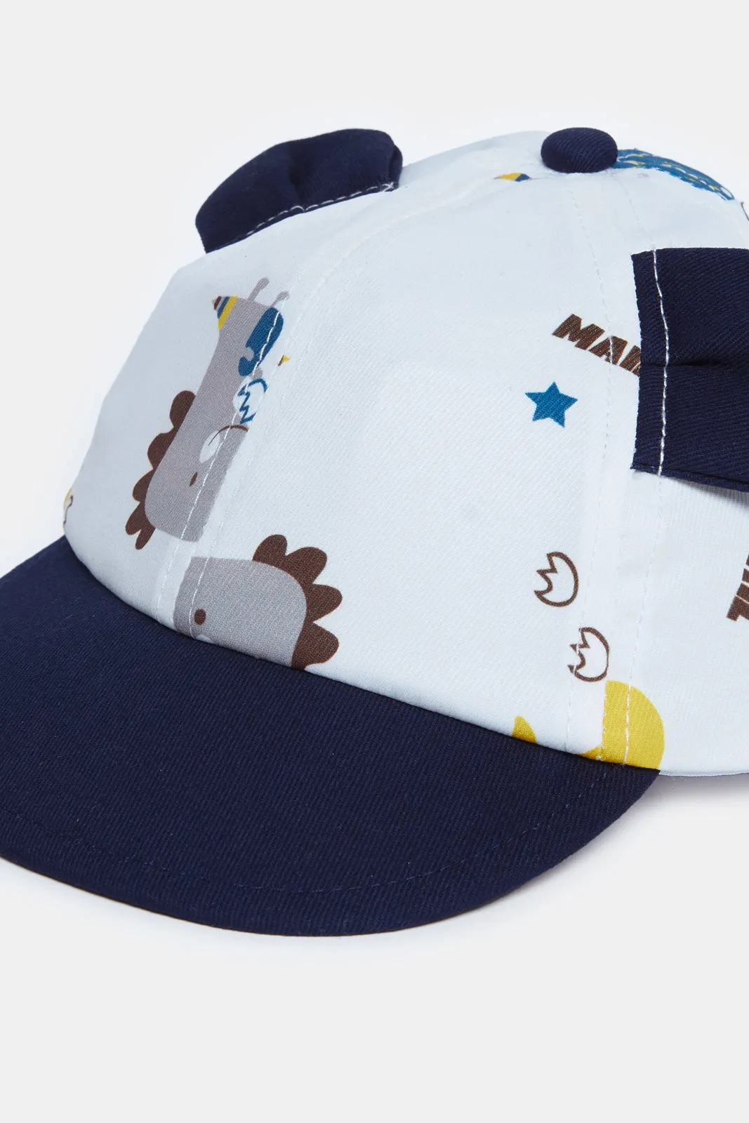 Boys Navy And Blue Dino Embroidery Cap