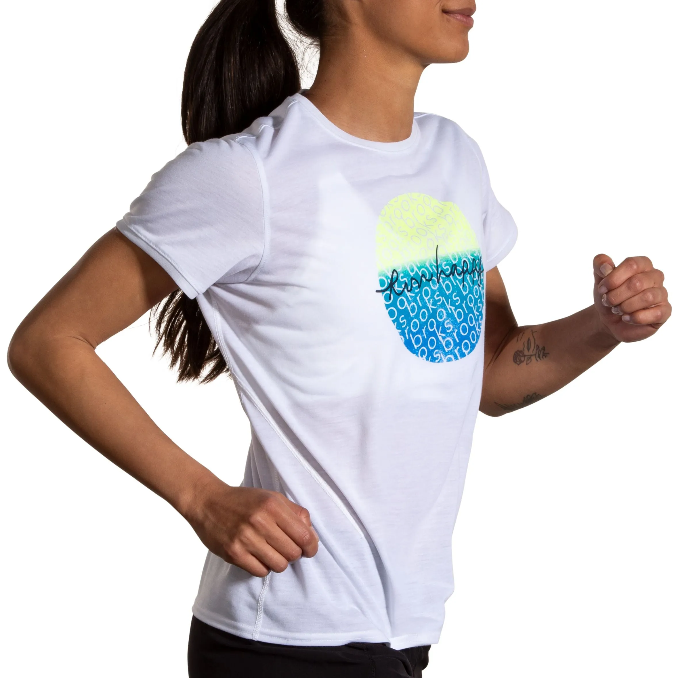 Brooks | Distance Short Sleeve 3.0 | Women's | White/Run/Happy