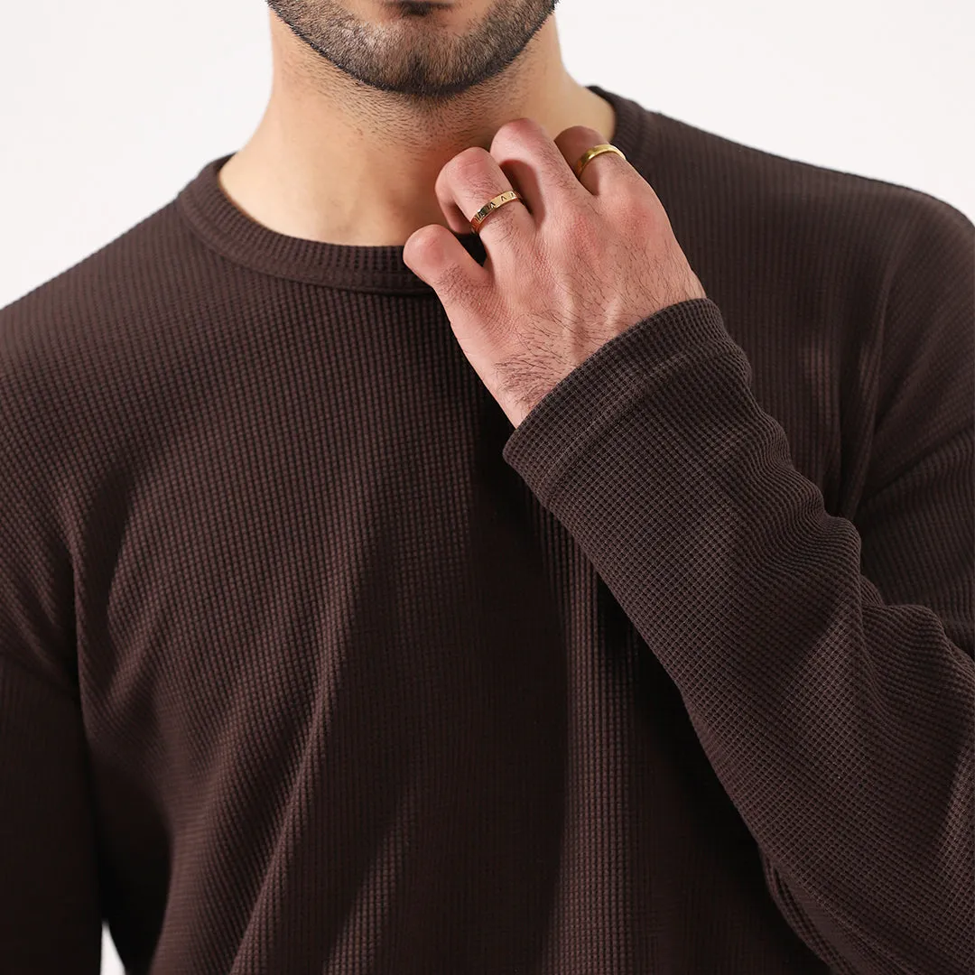 Brown Long Sleeve Waffle T-Shirt