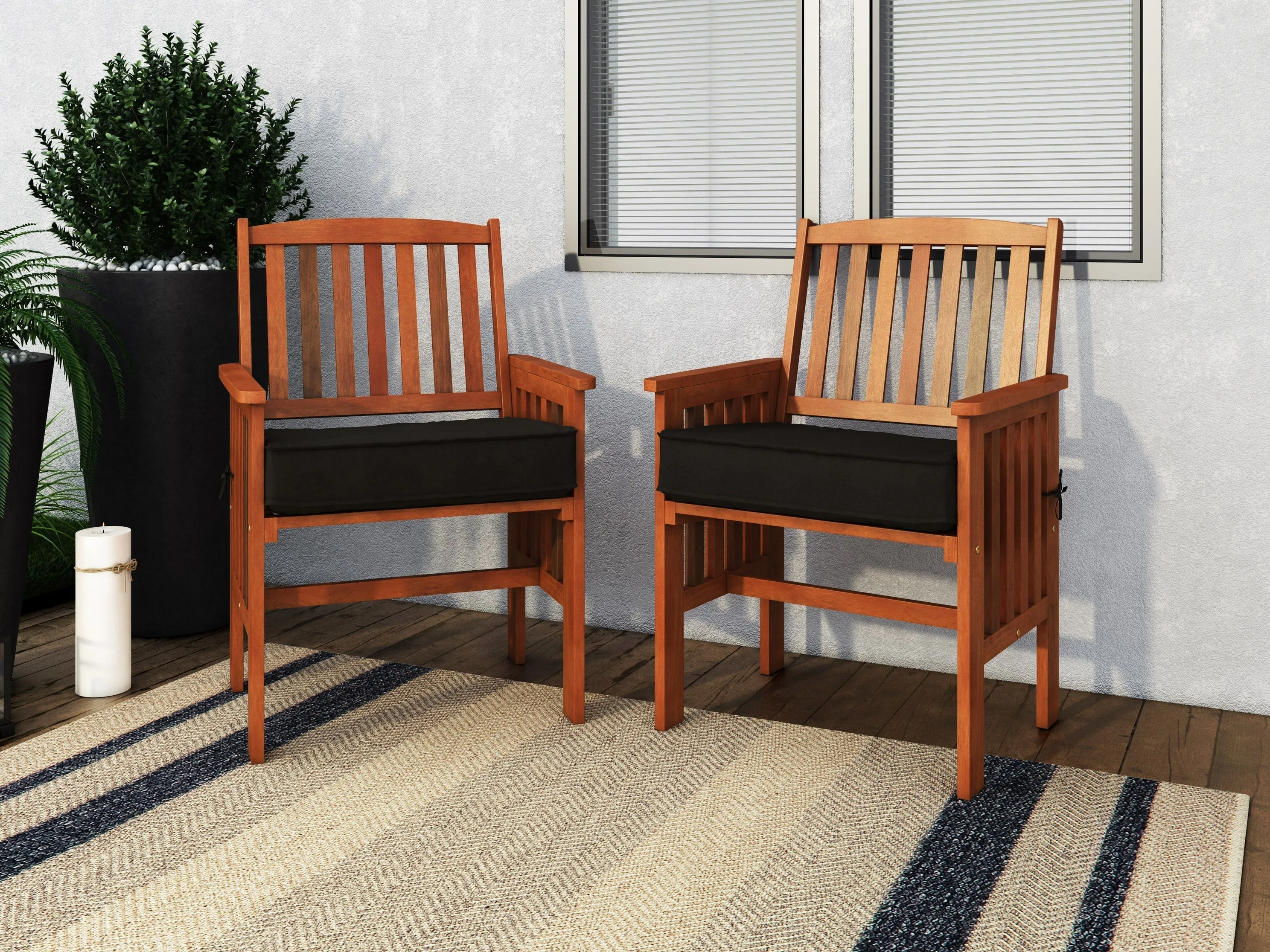 Brown Wooden Armchair Set of 2