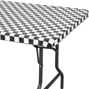 Bulk Black Check Stay Put Plastic 30" x 96" Table Covers (12 per Case)