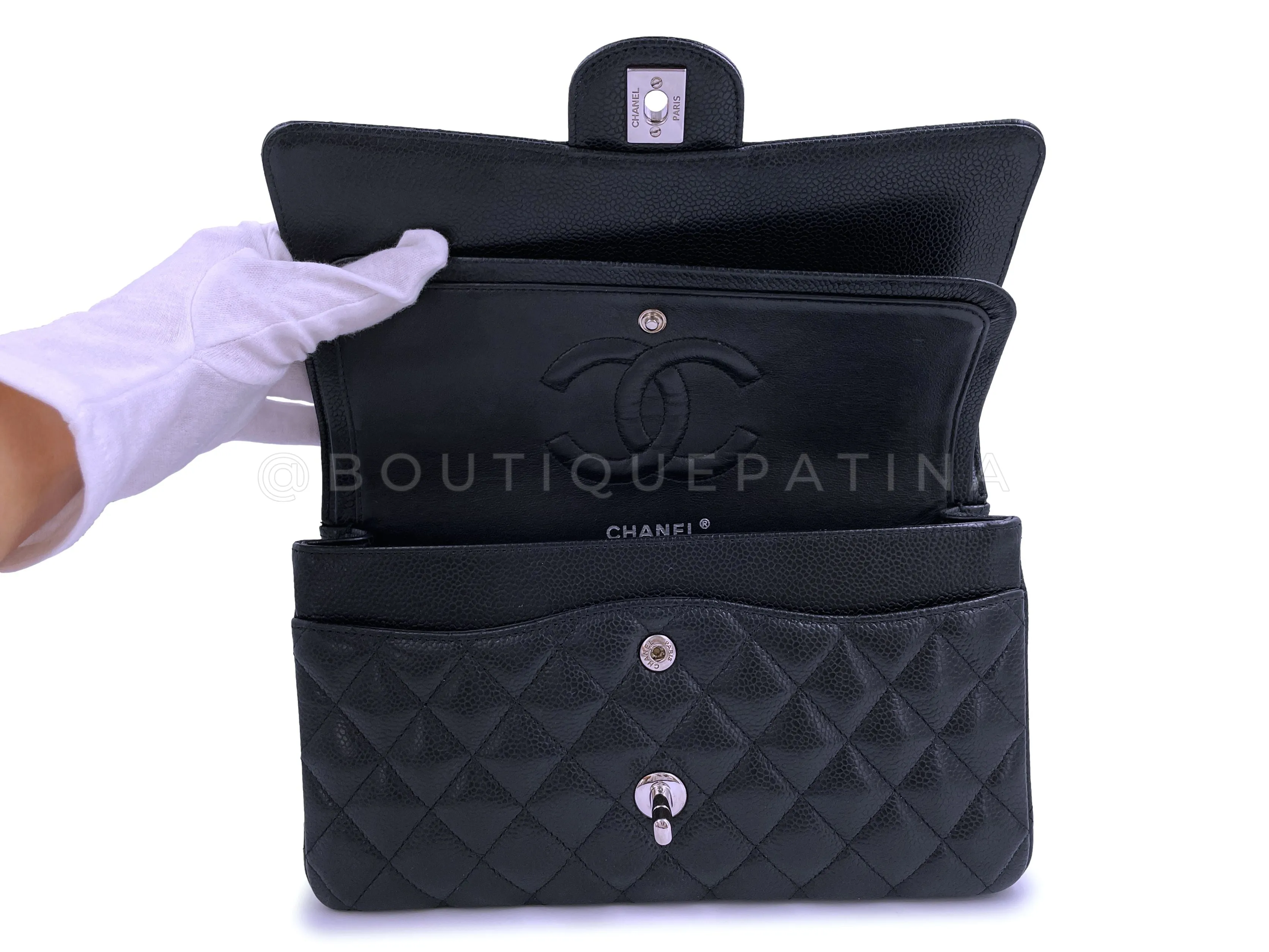 Chanel 2008 Black Caviar Medium Classic Double Flap Bag SHW