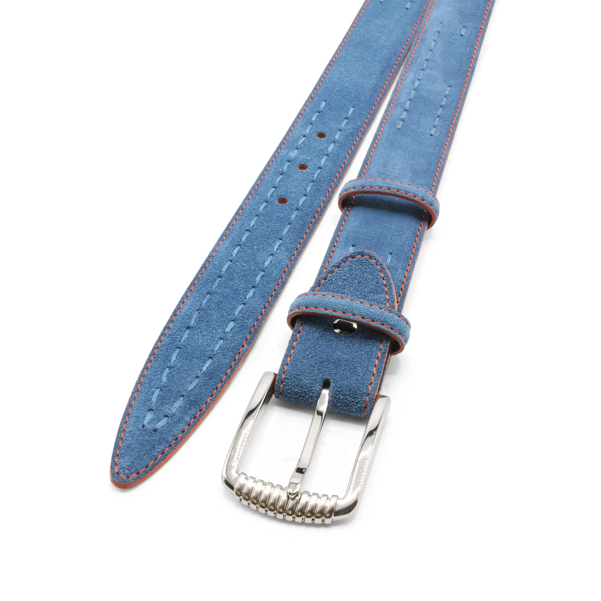 Chaplin V2 Denim/Orange Contrast Stitch Rib Prong Belt