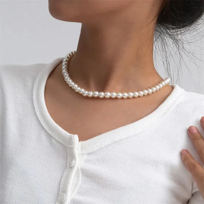 Classic and Elegant White Pearl Choker Necklace