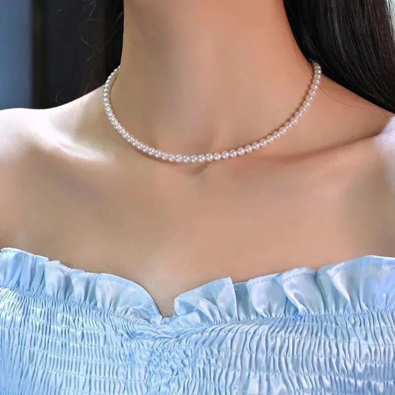 Classic and Elegant White Pearl Choker Necklace