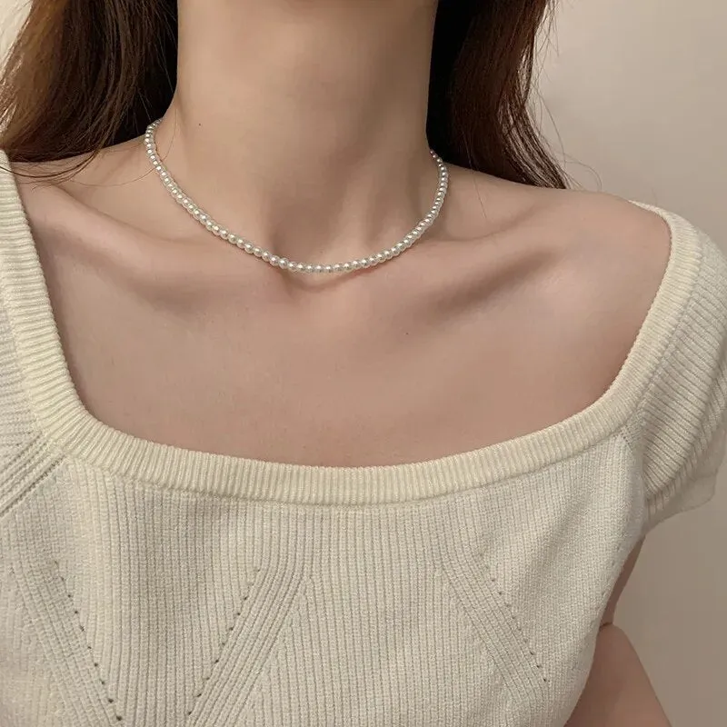 Classic and Elegant White Pearl Choker Necklace