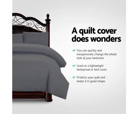 Classic Quilt Cover Set - Charcoal