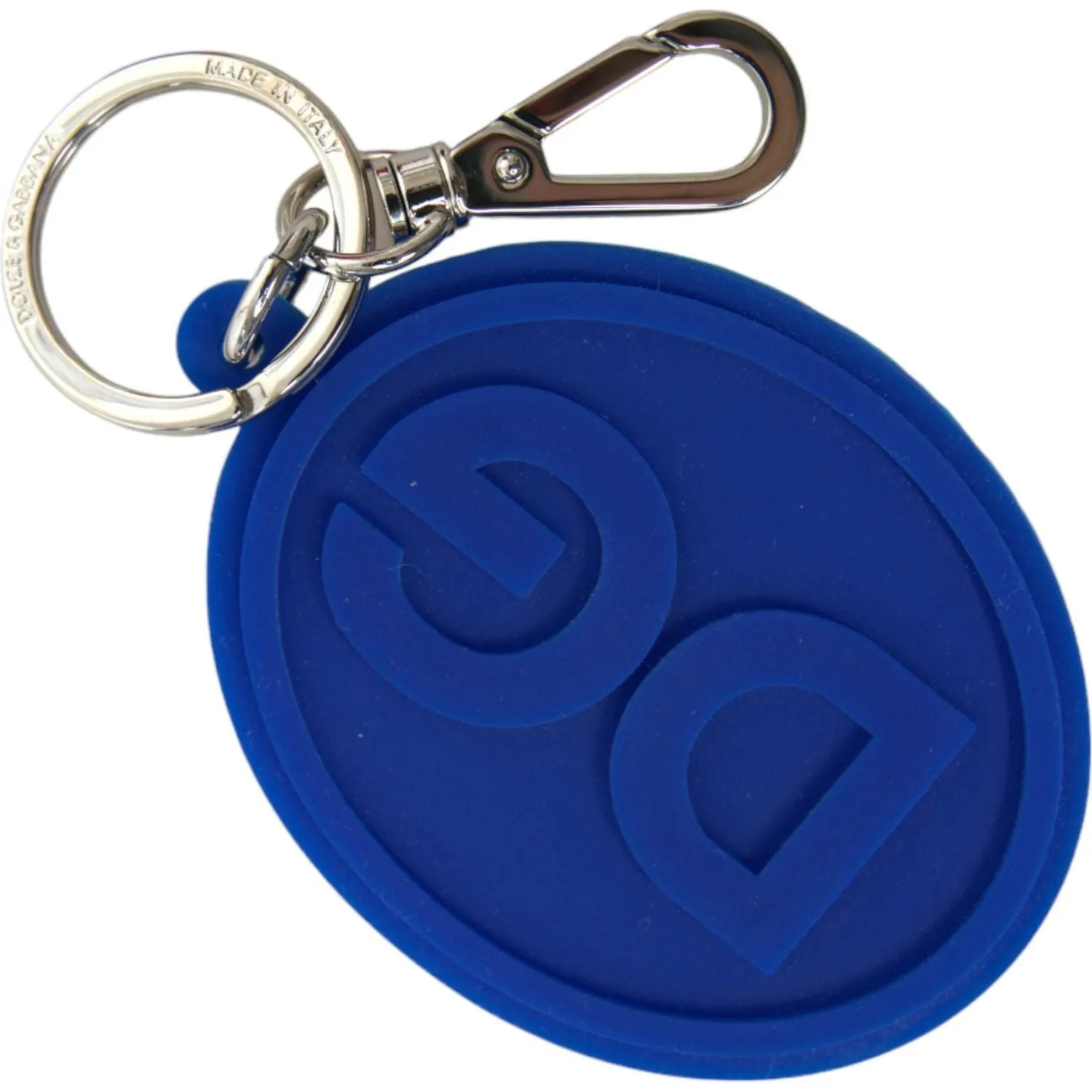 Dolce & Gabbana Elegant Blue Rubber Keychain with Brass Accents