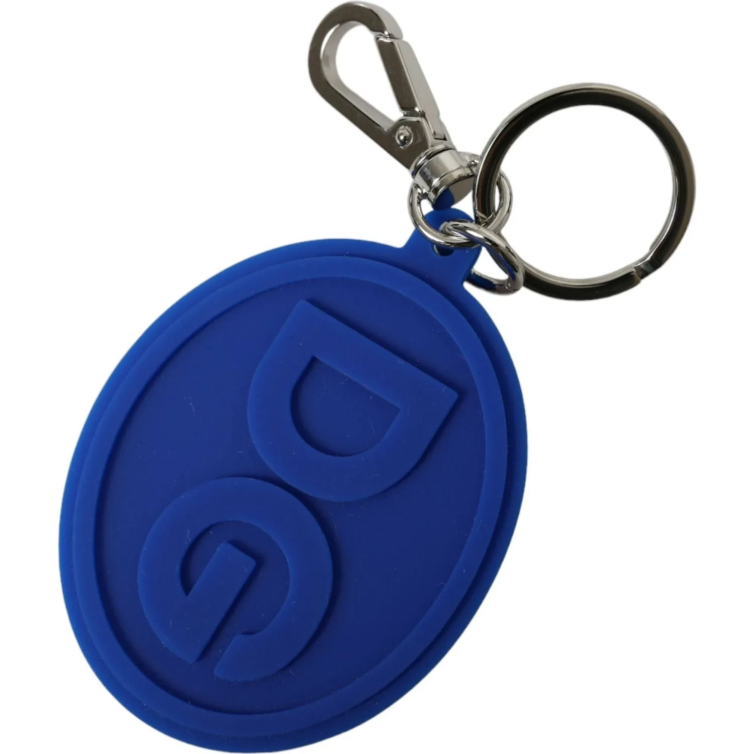 Dolce & Gabbana Elegant Blue Rubber Keychain with Brass Accents