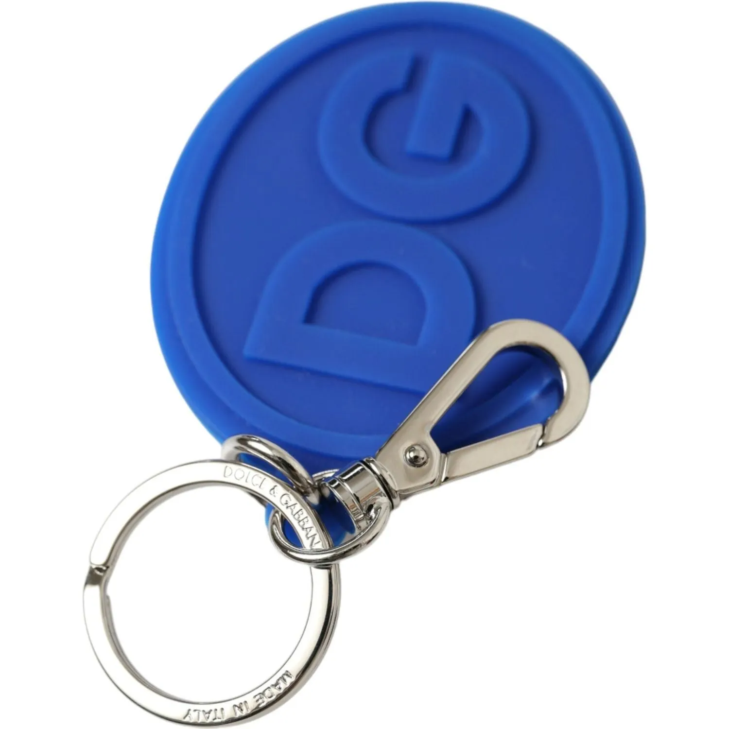 Dolce & Gabbana Elegant Blue Rubber Keychain with Brass Accents