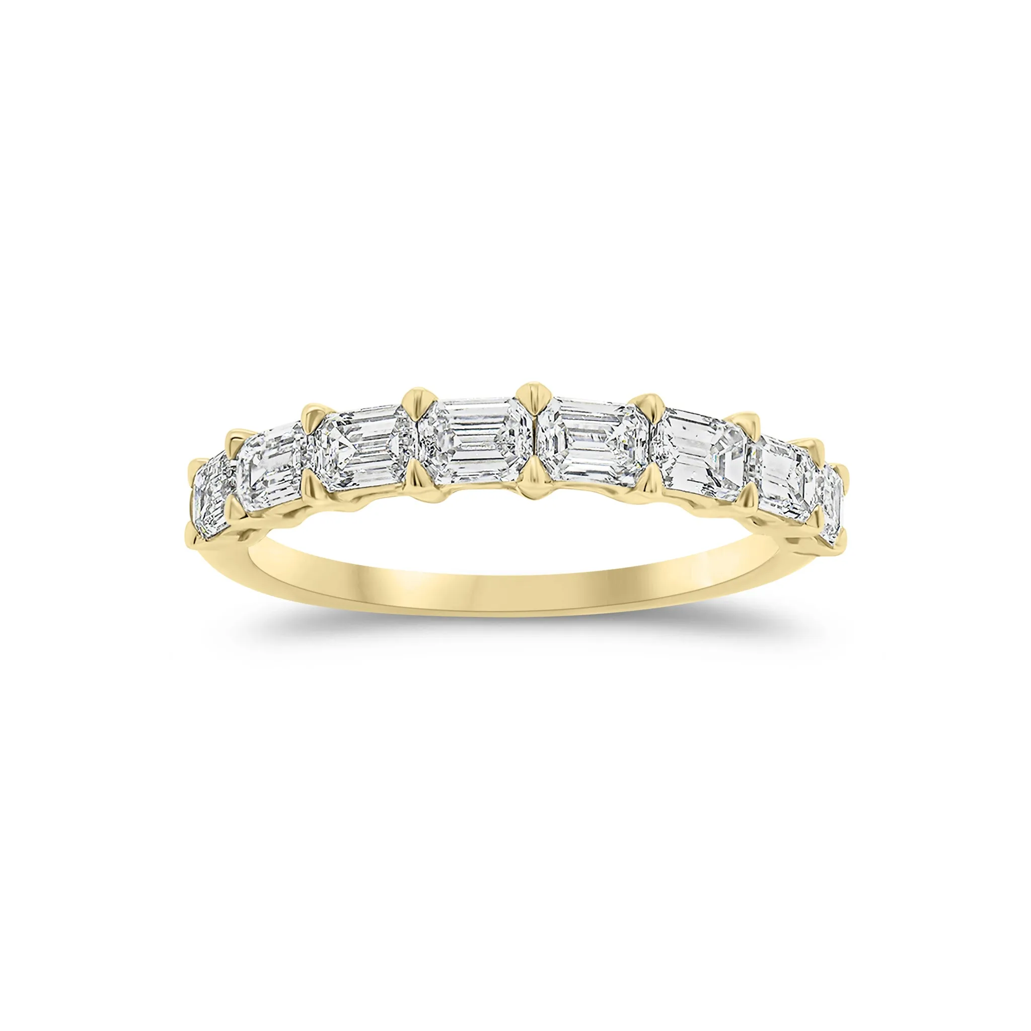 East to West Emerald-Cut Diamond Wedding Band