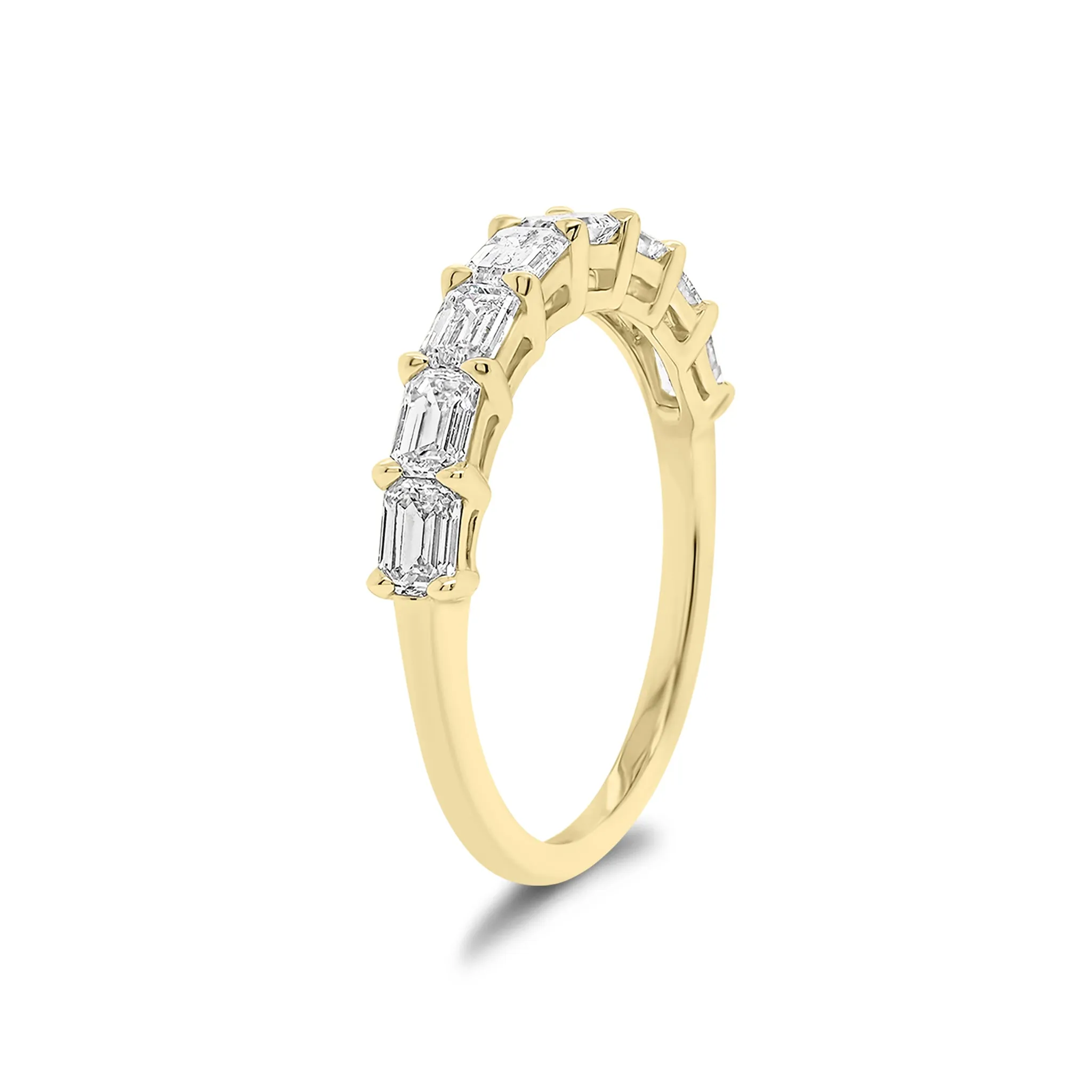 East to West Emerald-Cut Diamond Wedding Band