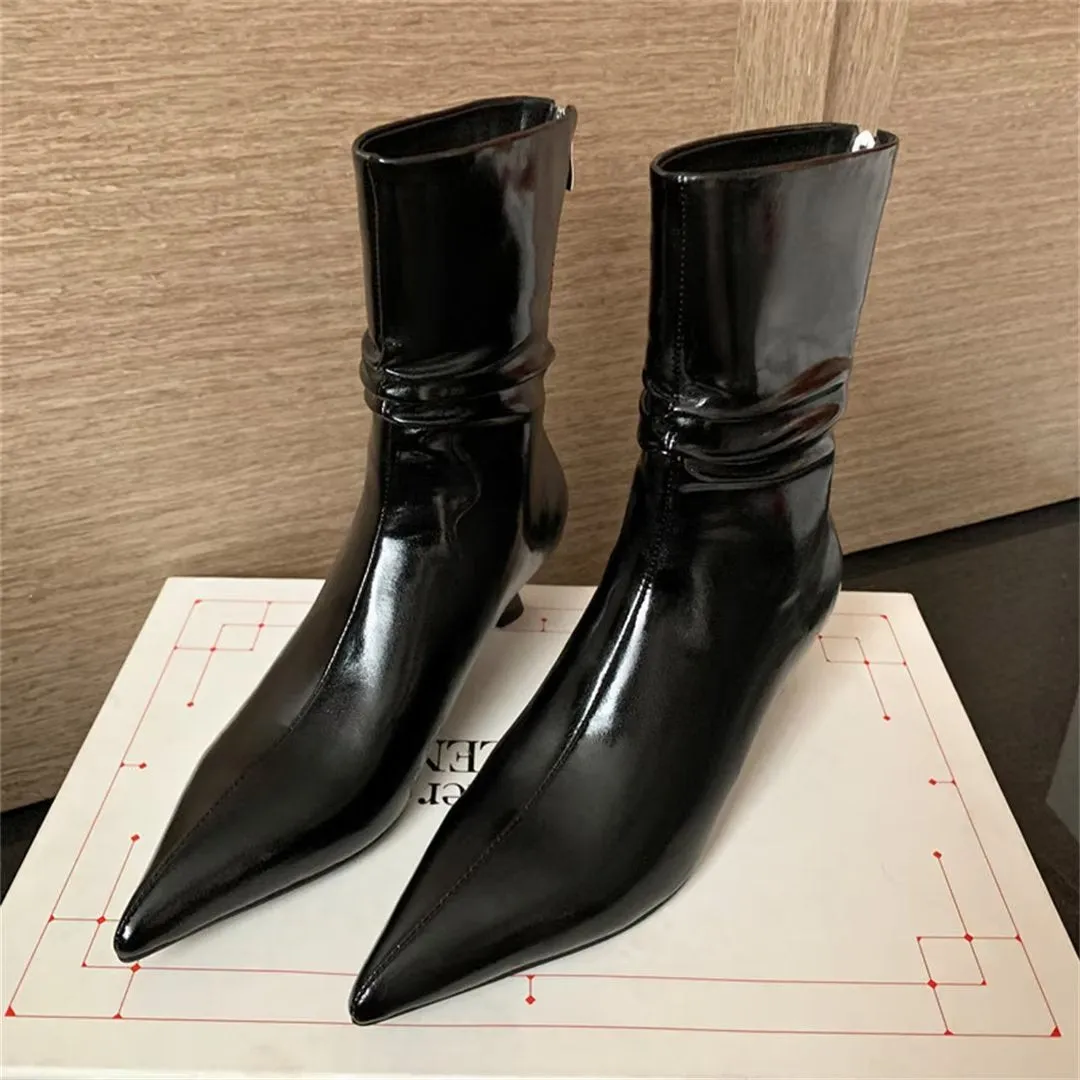 Elegant Cow Leather Pointed Toe Sky-High Heel Boots