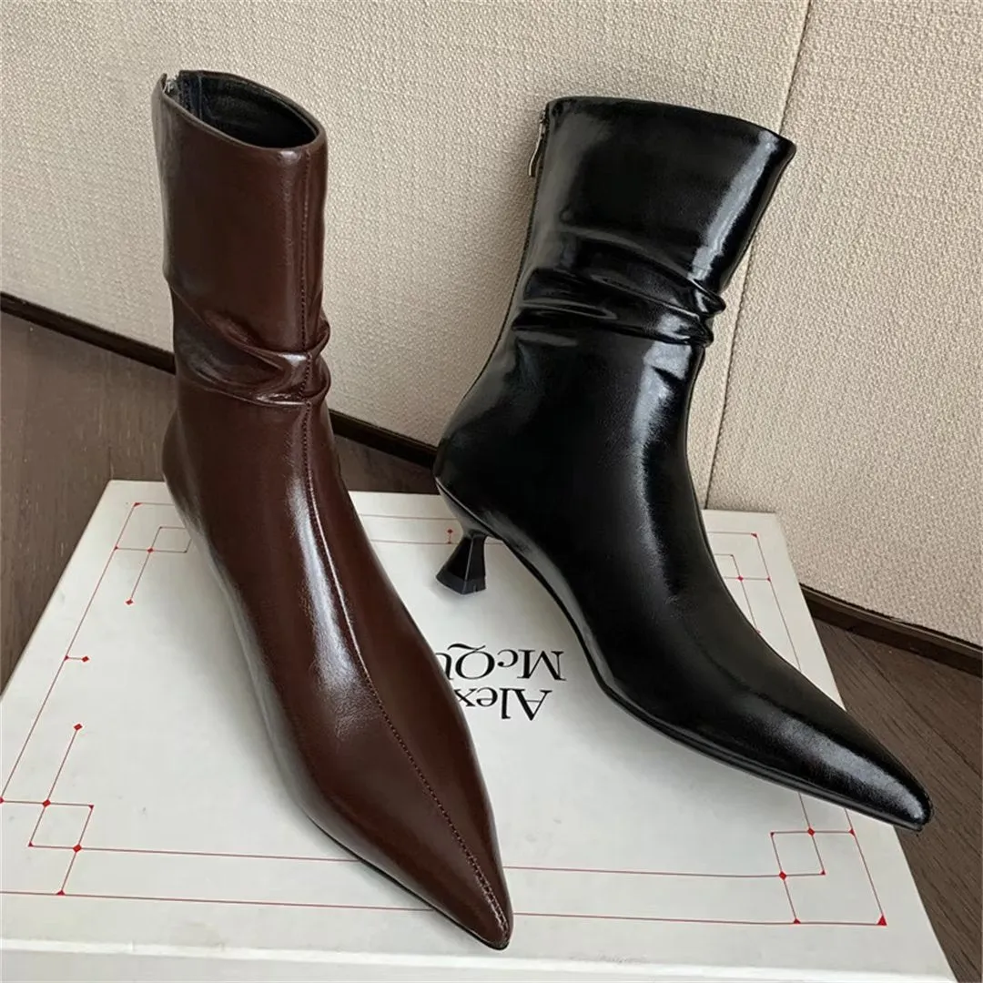 Elegant Cow Leather Pointed Toe Sky-High Heel Boots