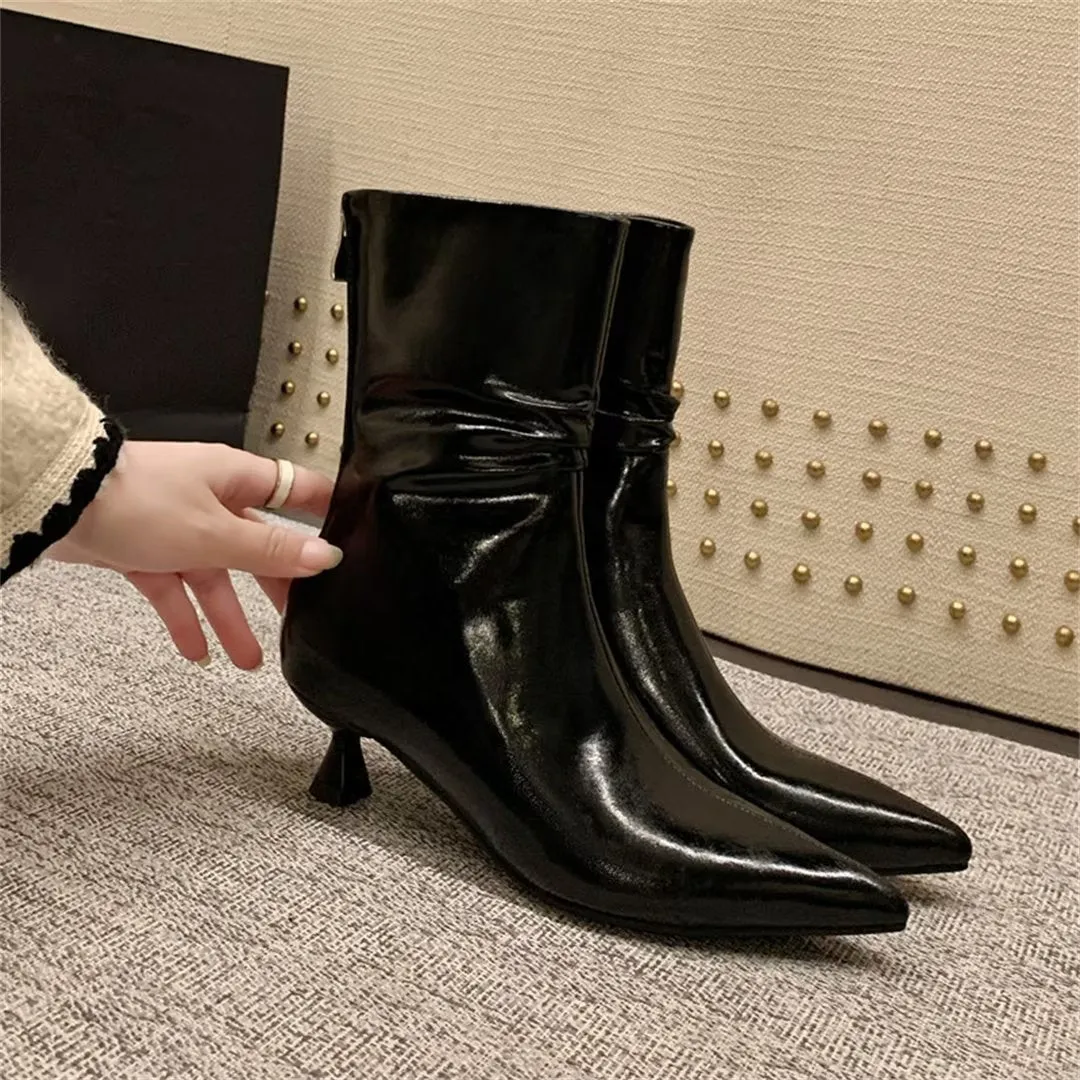 Elegant Cow Leather Pointed Toe Sky-High Heel Boots