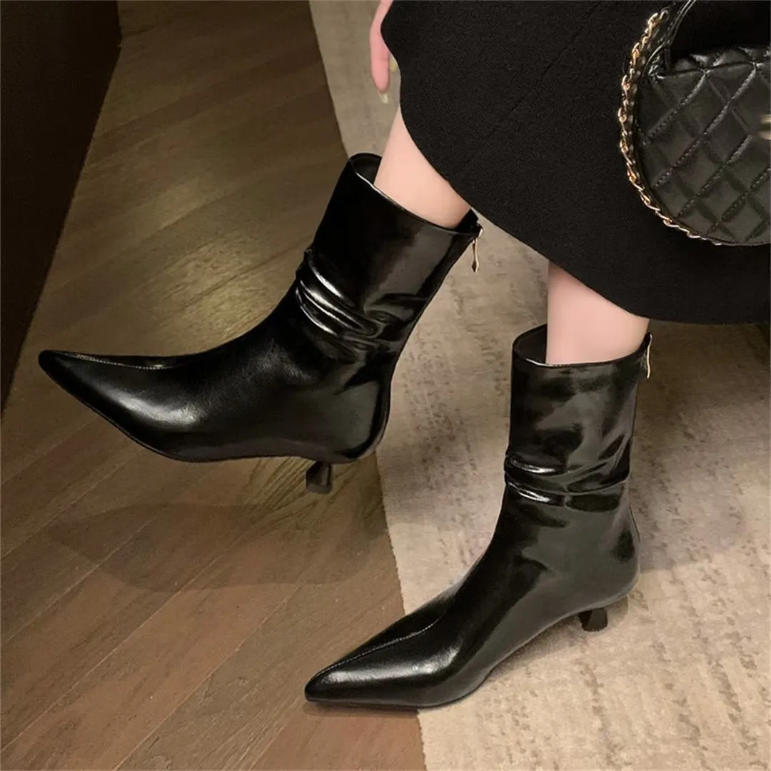 Elegant Cow Leather Pointed Toe Sky-High Heel Boots