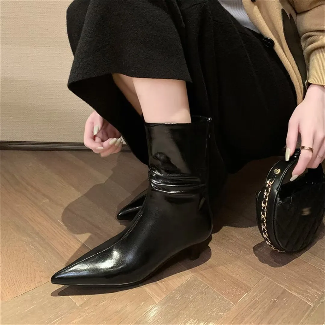 Elegant Cow Leather Pointed Toe Sky-High Heel Boots