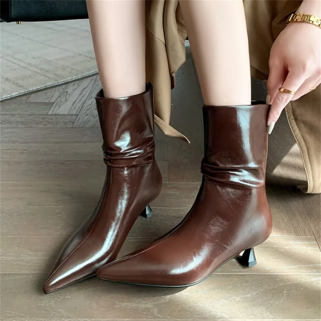 Elegant Cow Leather Pointed Toe Sky-High Heel Boots