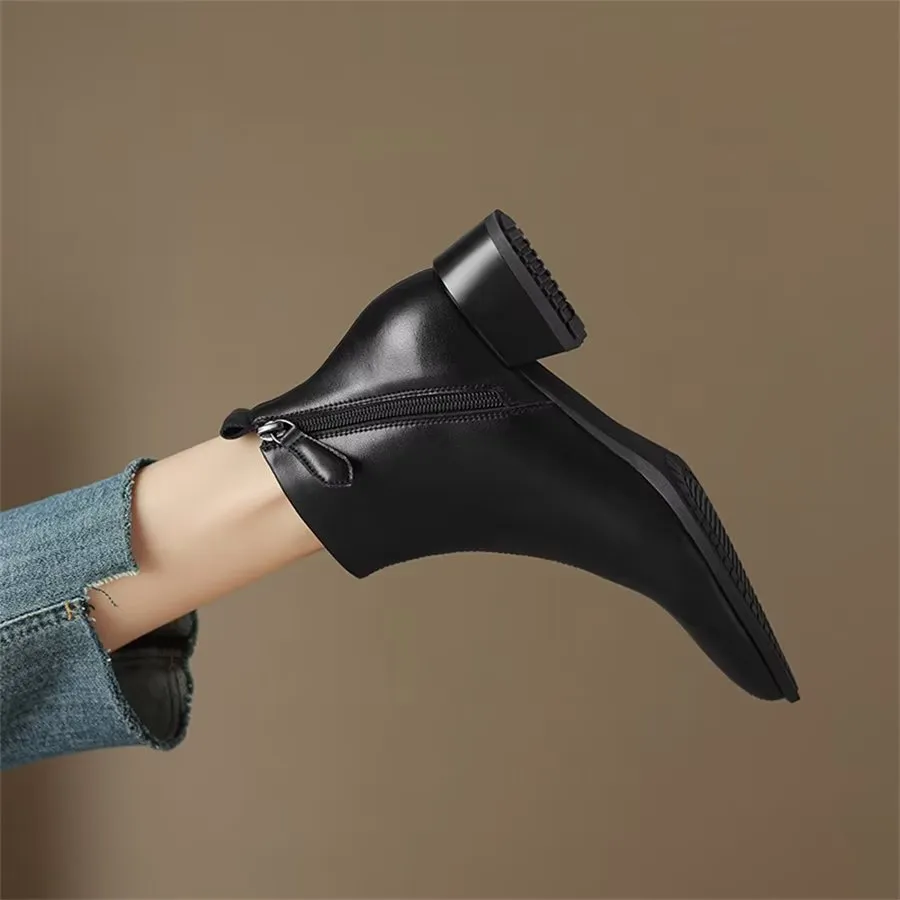 Elegant Cow Leather Pointed Toe Wedge Heel Boots