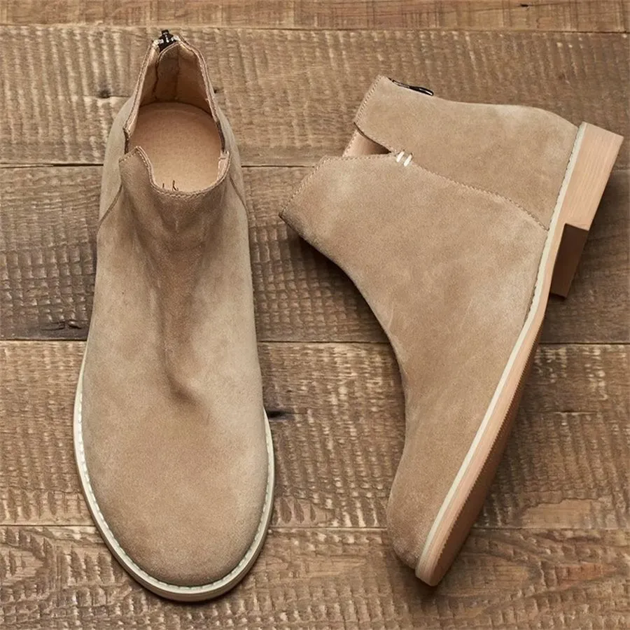 Elegant Cowhide Slip On Ankle Booties