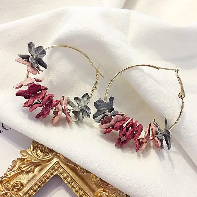 Elegant Fabric Flower Drop Earrings