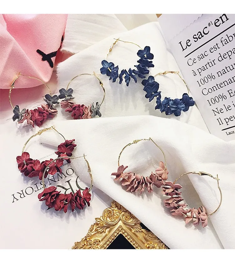 Elegant Fabric Flower Drop Earrings