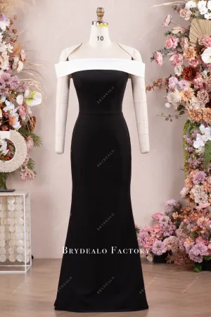 Elegant White Black Crepe Fit Flare Formal Dress