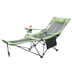 Folding Recliner for Camping, Fishing, and Beach, Stainless Steel Frame (Green)