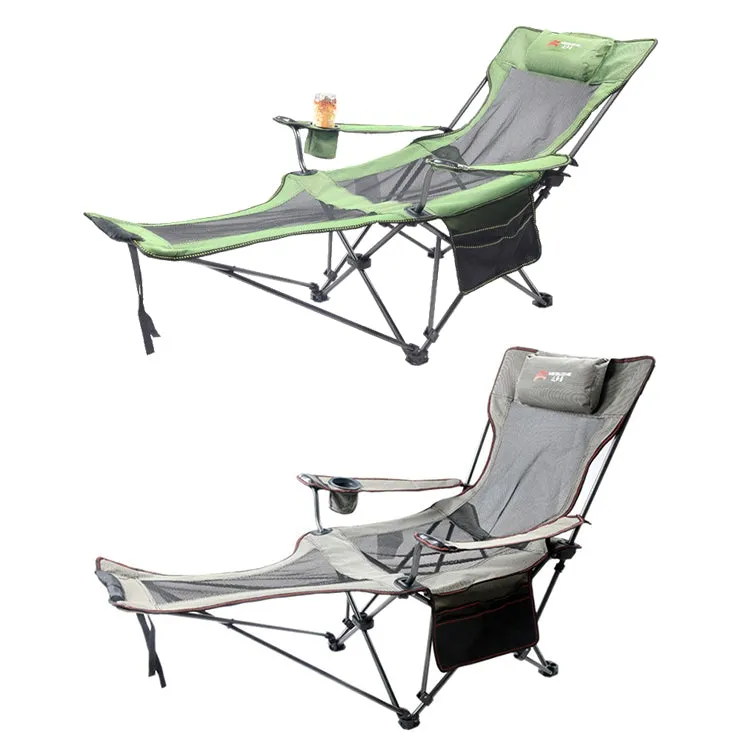 Folding Recliner for Camping, Fishing, and Beach, Stainless Steel Frame (Green)