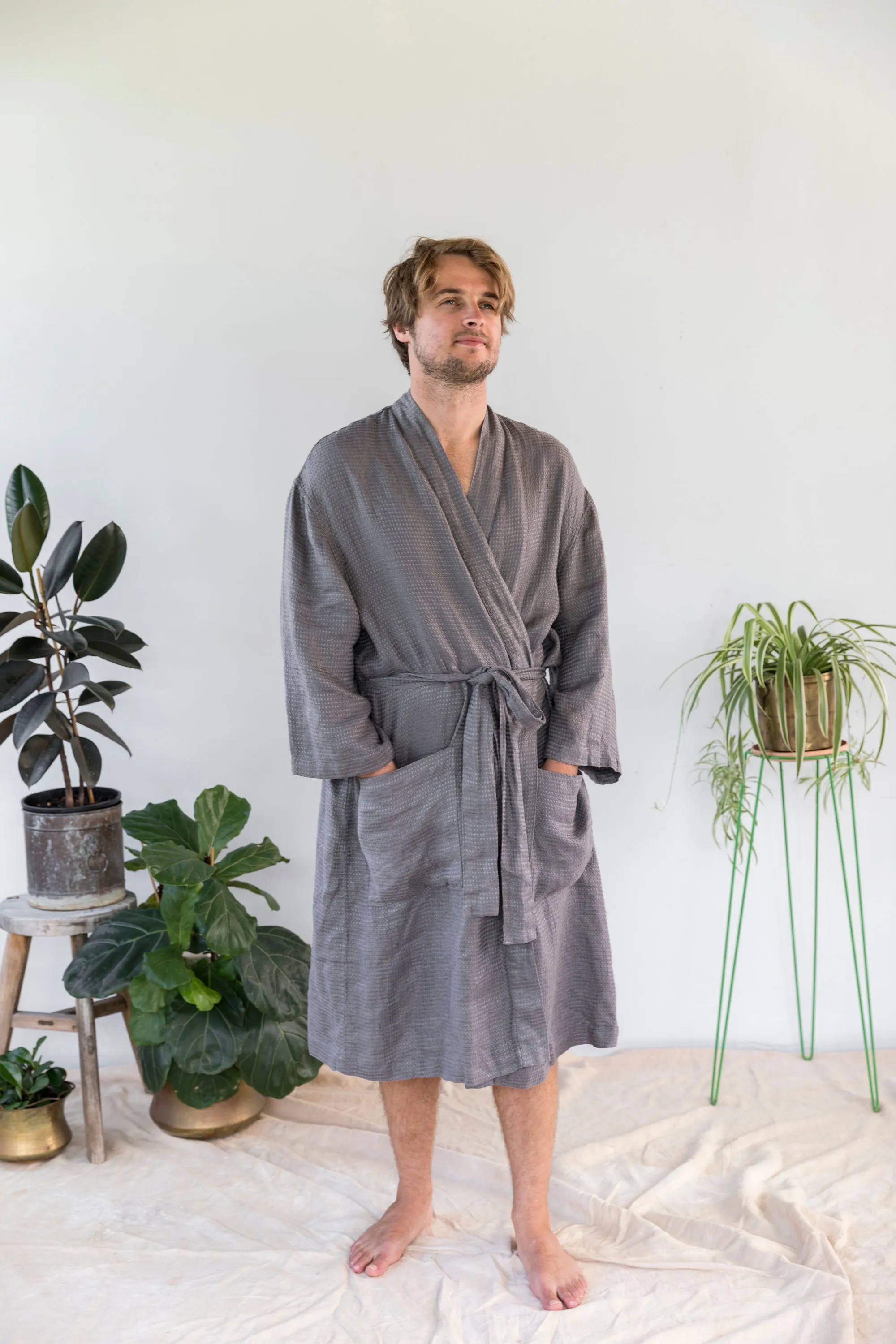 French Linen Kimono Style Bathrobe