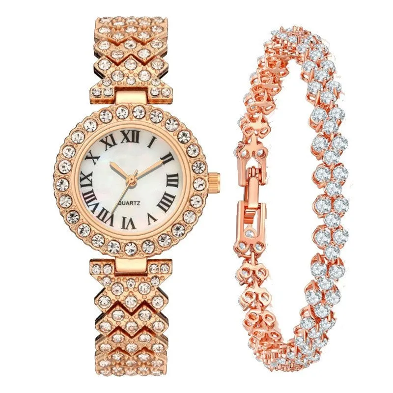 Goddess Bracelet Watch Rose Gold Diamond Quartz Watch Female Roman Diamond Women's Watch