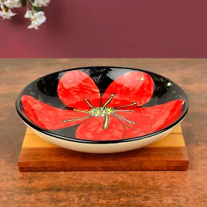 Hand Painted Chic and Sleek Ceramic Shallow Serving Bowl (8.5 icnhes , Red and Black)