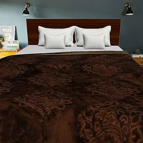 Infinity Club Mink Floral Embossed Super Soft Heavy Bed Velvet for Winter Blanket Quilt Rajai (Doube, Coffe)