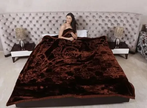 Infinity Club Mink Floral Embossed Super Soft Heavy Bed Velvet for Winter Blanket Quilt Rajai (Doube, Coffe)