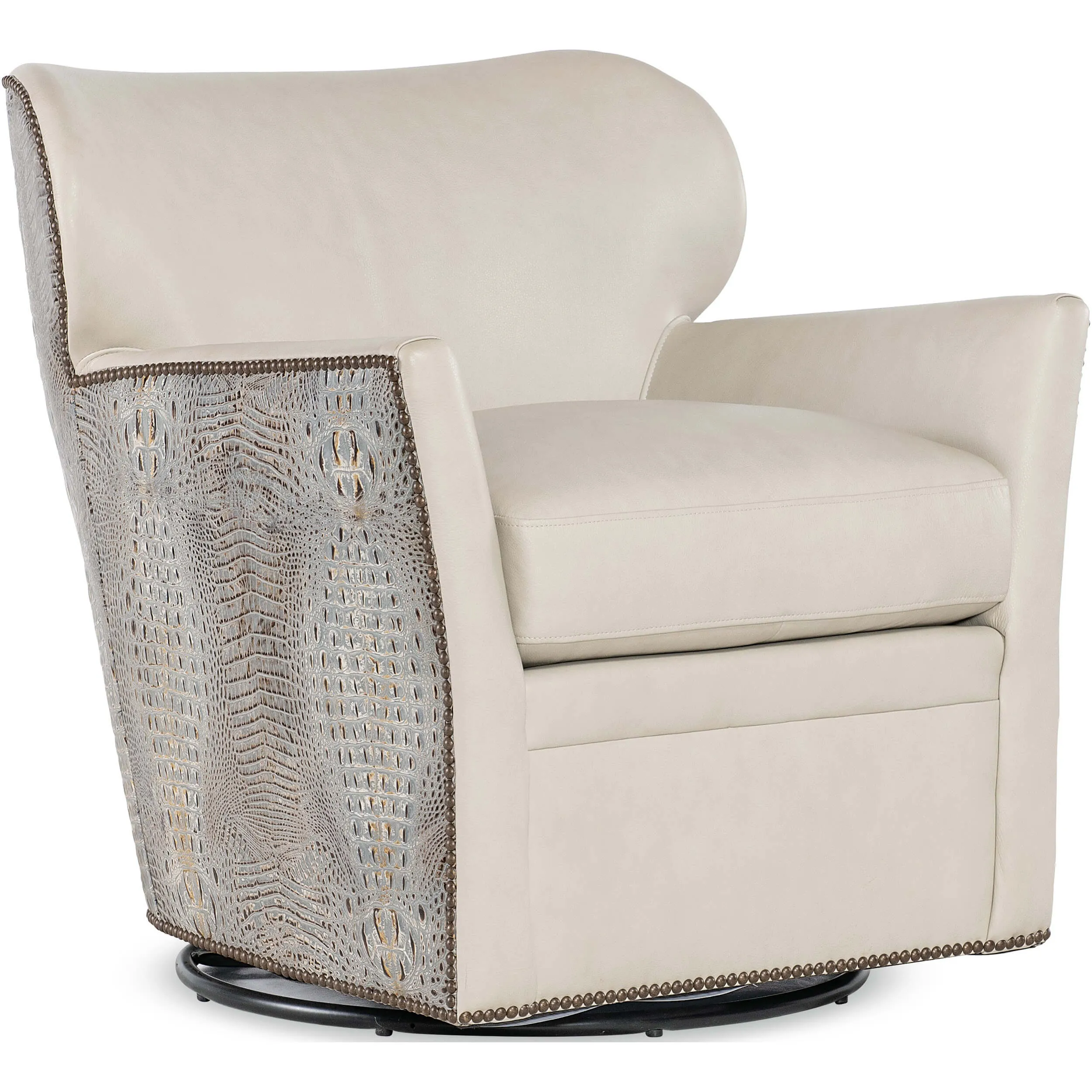 Kato Leather Swivel Chair, Inspiration French Bisquet/Bayou Falcon Eye