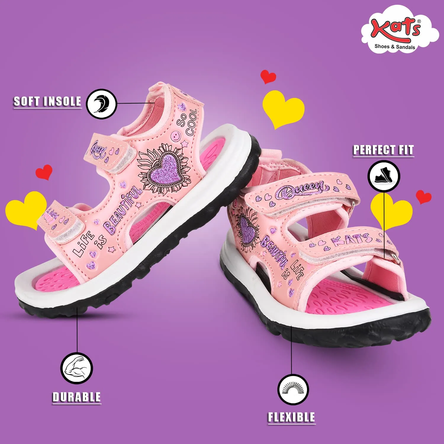 KATS Kids Stylish Girls Casual Fashion Sandals for 1.5-4 Years Color: Pink Size: 8C